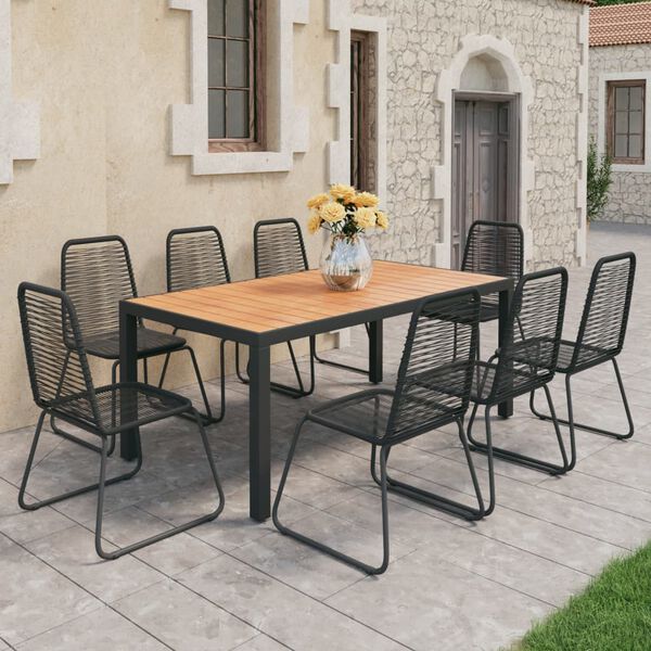 vidaXL 9-częściowy zestaw mebli ogrodowych, rattan PVC, czarno-brązowy