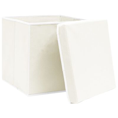 vidaXL Pudełka z pokrywami, 4 szt., białe, 32x32x32 cm, tkanina