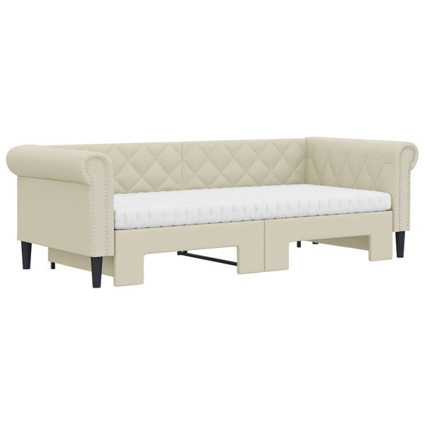 vidaXL Sofa rozsuwana z materacami, kremowa, 90x200 cm, sztuczna sk&oacute;ra
