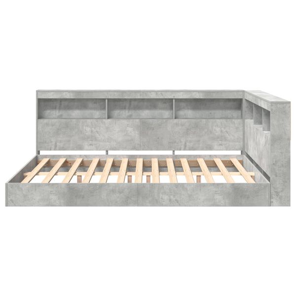 vidaXL Ł&oacute;żko z Biblioteczką Z zagł&oacute;wkiem Betonowy szary 160 x 200 cm