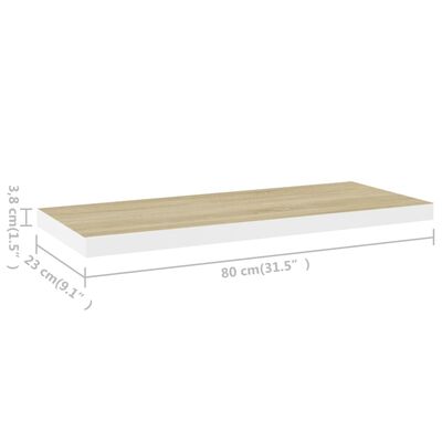 vidaXL Półka ścienna, dębowo-biała, 80x23,5x3,8 cm, MDF