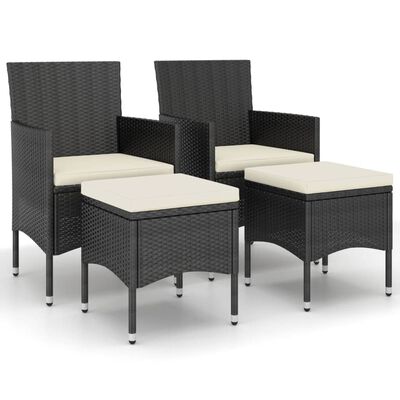 vidaXL 4-cz. zestaw krzeseł i stołków ogrodowych, rattan PE, czarny