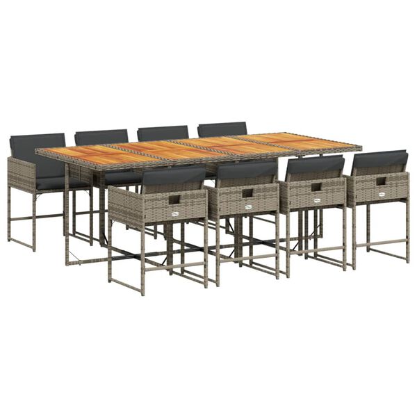 vidaXL 9-cz. zestaw mebli ogrodowych z poduszkami, szary, rattan PE