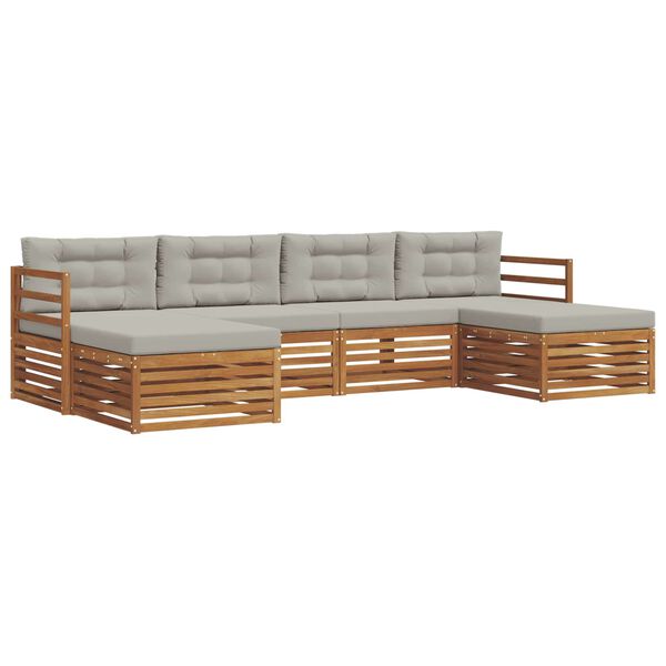 vidaXL Zestawy sof 6 pcs Naturalny i Jasny Szary Lite Drewno Akacji