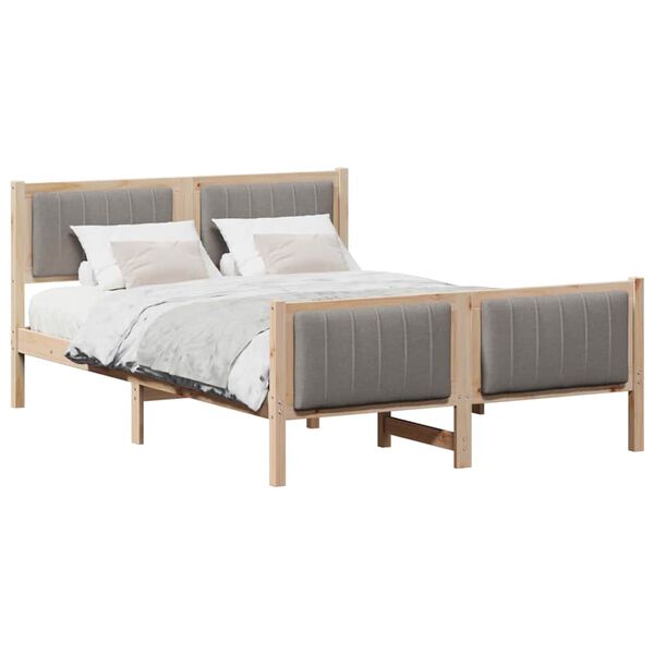 vidaXL Rama ł&oacute;żka Brązowy i taupe 135 x 190 cm Lite drewno sosnowe