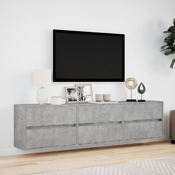 vidaXL Ścienna szafka pod TV z LED, szarość betonu, 180x31x45 cm