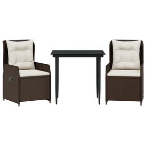 vidaXL 3-cz. zestaw mebli ogrodowych z poduszkami, brązowy, polirattan