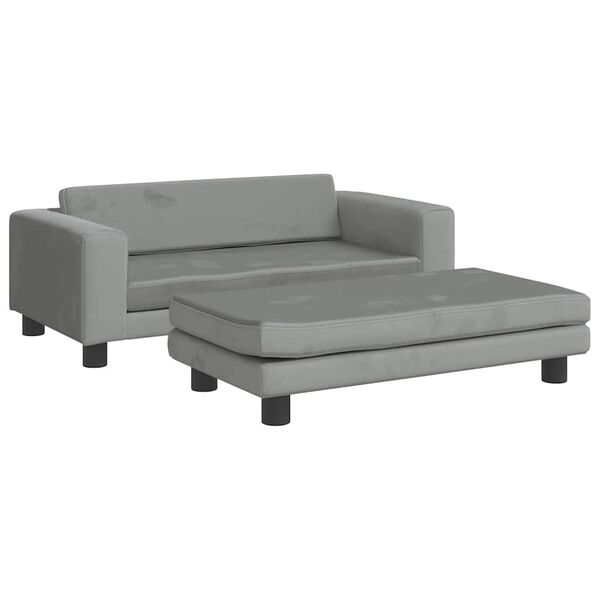 vidaXL Sofa dziecięca z podnóżkiem, jasnoszara, 100x50x30 cm, aksamit