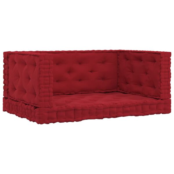 vidaXL Poduszki na podłogę lub palety, 4 szt., burgundowe, bawełniane