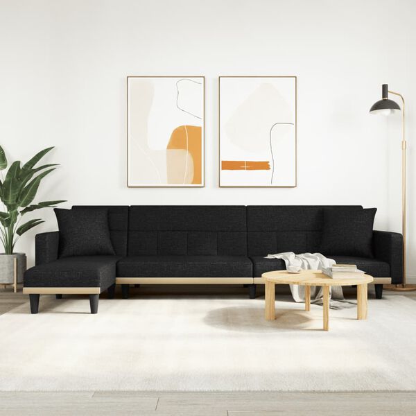 vidaXL Sofa rozkładana L, czarna, 275x140x70 cm, tkanina