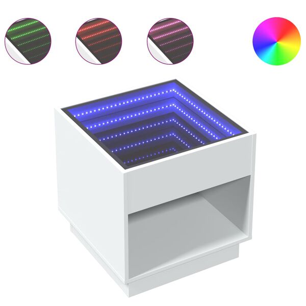vidaXL Stolik nocny z LED Infinity, biały, 50x50x50 cm