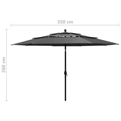vidaXL 3-poziomowy parasol na aluminiowym słupku, antracytowy, 3,5 m