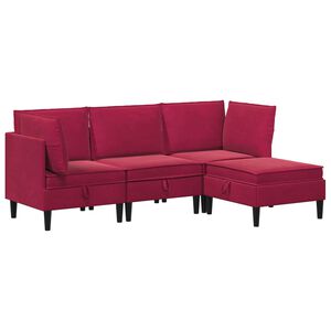 vidaXL Zestaw mebli do salonu z poduszką 4 pcs Czerwone wino Welur