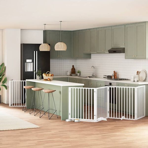 vidaXL Składana bramka dla psa, z drzwiami, 8 paneli, biała, 640 cm