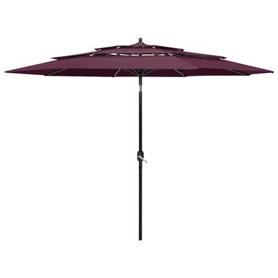 vidaXL 3-poziomowy parasol na aluminiowym słupku, bordowy, 3 m
