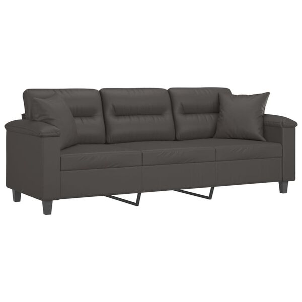 vidaXL 3-osobowa sofa z poduszkami, szara, 180 cm, sztuczna sk&oacute;ra