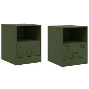 vidaXL Szafki nocne, 2 szt., oliwkowa zieleń, 34,5x39x44 cm, stal