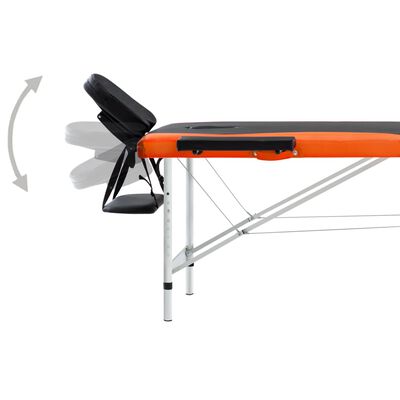 vidaXL 2-strefy, składany stół do masażu, aluminium czarny i pomarańcz