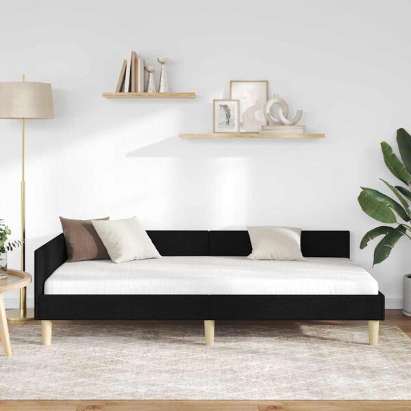 vidaXL Rama ł&oacute;żka narożnego Z zagł&oacute;wkiem Czarny 90 x 200 cm tkanina