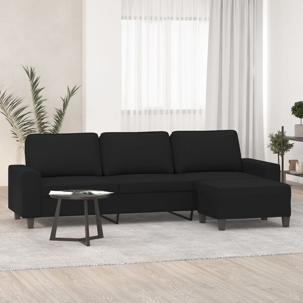 vidaXL 3-os. sofa z podn&oacute;żkiem, czarna, 210 cm, obita mikrofibrą