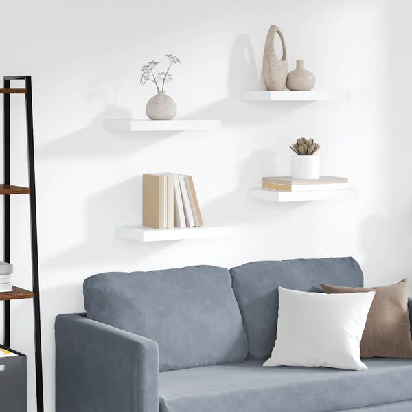 vidaXL P&oacute;łki ścienne, 4 szt., białe, 40x23x3,8 cm, MDF