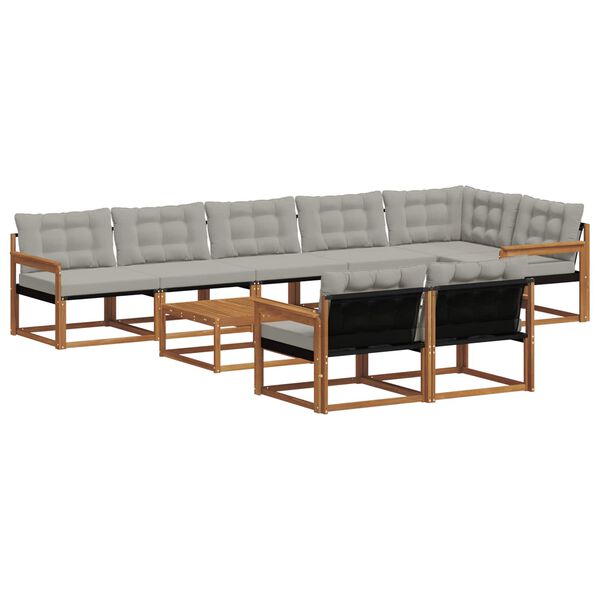 vidaXL Zestaw sof na zewnątrz z poduszką 9 pcs Naturalny i Jasny Szary