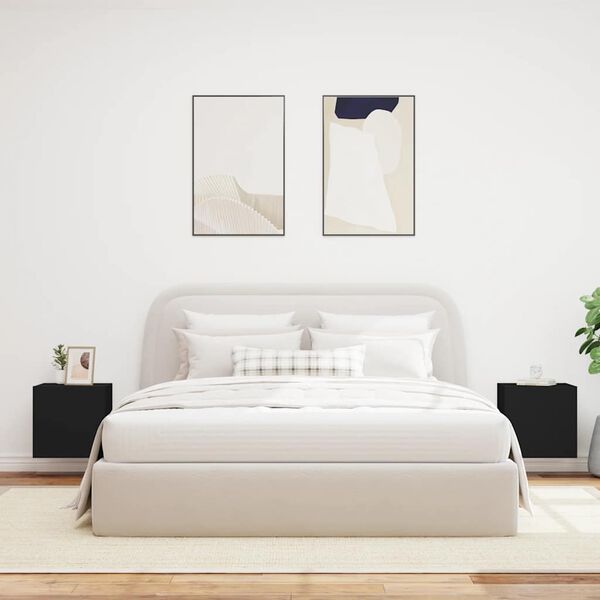 vidaXL Ścienne szafki TV z LED, 2 szt., czarne, 40,5x35x40 cm