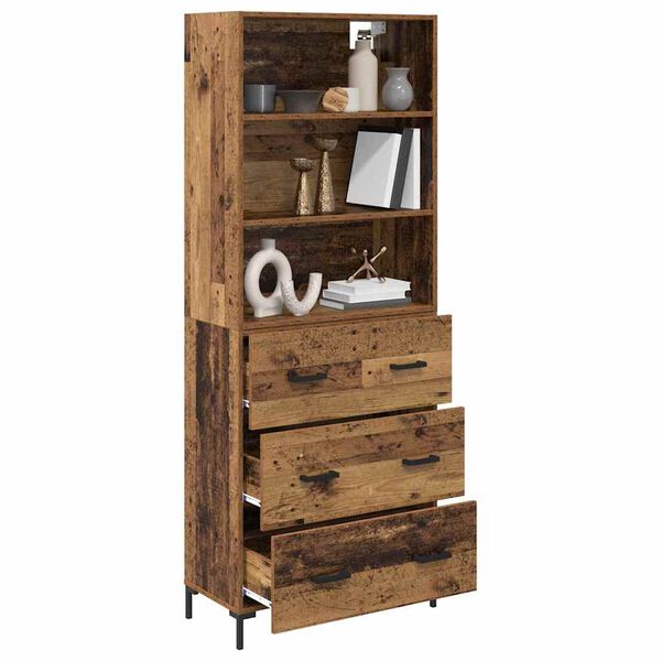 vidaXL Highboard z szufladą Stare drewno 69,5 x 34 x 180 cm