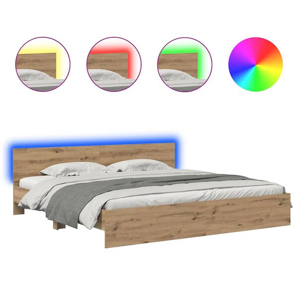 vidaXL Ramka ł&oacute;żka Ze LED Lights Dąb rzemieślniczy 180 x 200 cm