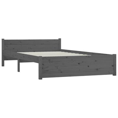 vidaXL Rama łóżka, szara, lite drewno, 140 x 200 cm
