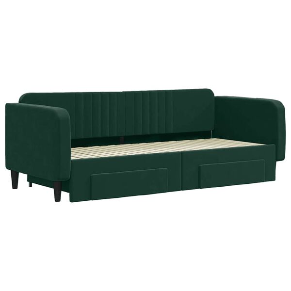 vidaXL Sofa rozsuwana z szufladami, ciemnozielona, 90x200 cm, aksamit