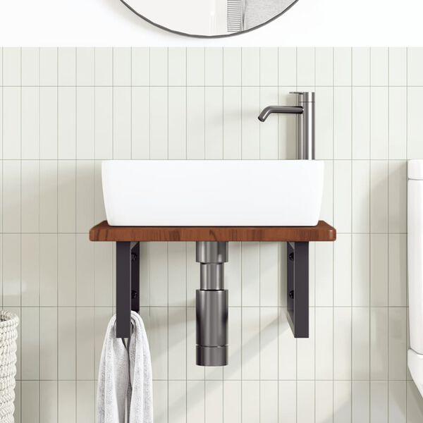 vidaXL Półka ścienna pod umywalkę, stal i lite drewno dębowe