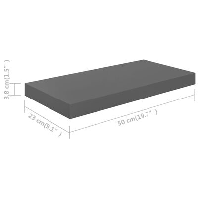 vidaXL Półka ścienna, wysoki połysk, szara, 50x23x3,8 cm, MDF