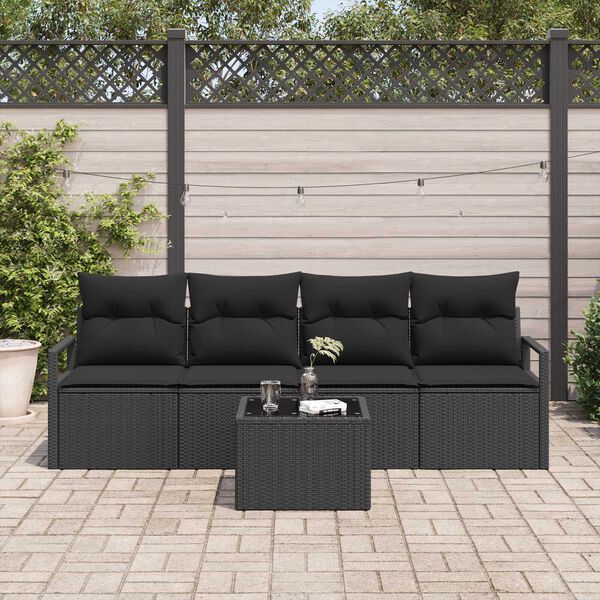 vidaXL Zestaw Sof 5 pcs Czarny polirattan