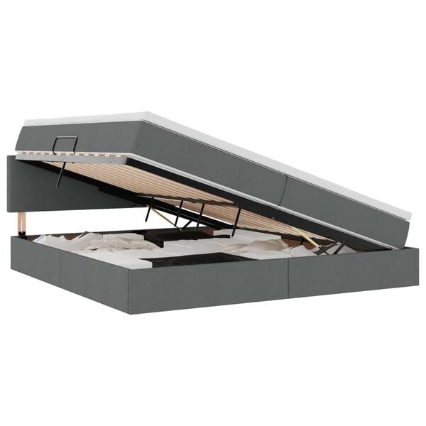 vidaXL Ł&oacute;żko z miejscem na przechowywanie i LED Ciemnoszary tkanina