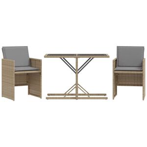 vidaXL 3-cz. zestaw mebli bistro z poduszkami, mieszany beż, rattan PE