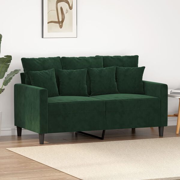 vidaXL Sofa 2-osobowa, ciemnozielona, 120 cm, tapicerowana aksamitem