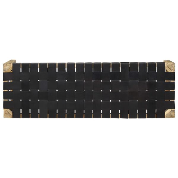 vidaXL Ławka, 110 cm, czarna sk&oacute;ra naturalna i lite drewno mango