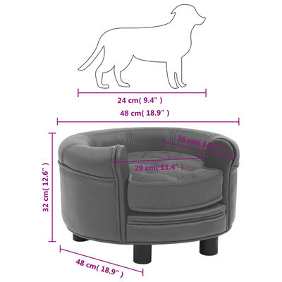vidaXL Sofa dla psa, szara, 48x48x32 cm, plusz i sztuczna skóra