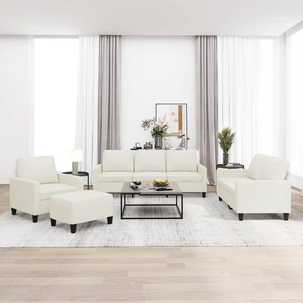 vidaXL 4-osobowa sofa z poduszkami, kremowa, sztuczna sk&oacute;ra