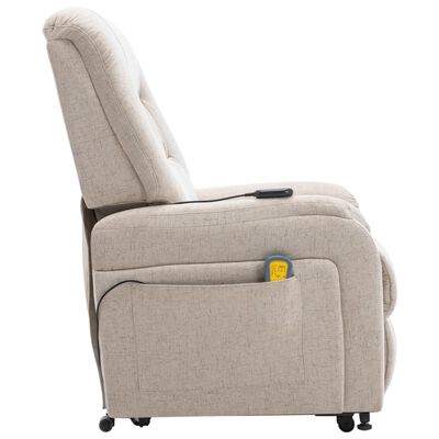 vidaXL Rozkładany fotel masujący, podnoszony, kremowy, tkanina