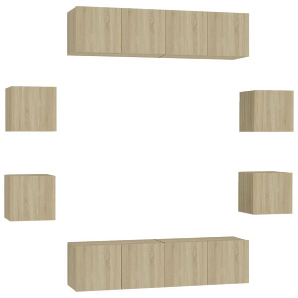 vidaXL 8-cz. zestaw szafek TV, dąb sonoma, płyta wi&oacute;rowa