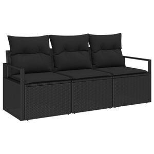 vidaXL Zestaw Sof na Ogr&oacute;d z poduszką 3 pcs Czarny polirattan