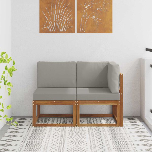 vidaXL Modułowa sofa na zewnątrz 2 Sztuka Naturalny i Jasny Szary