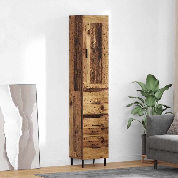 vidaXL Highboard z szufladą Stare drewno 34,5 x 34 x 180 cm