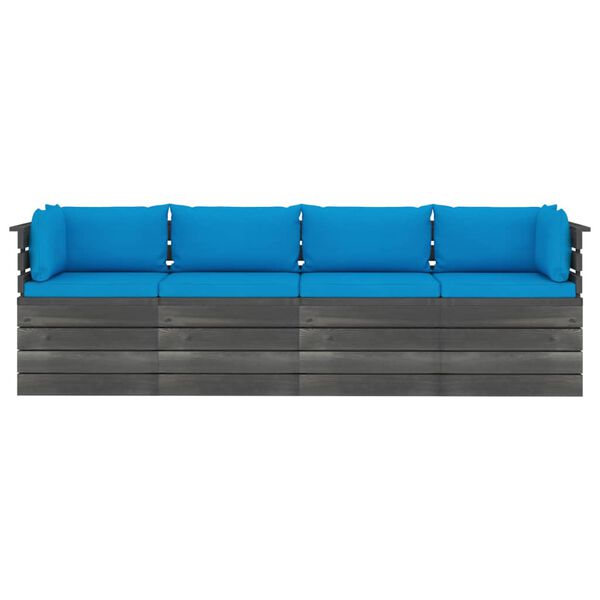 vidaXL Ogrodowa sofa 4-osobowa z palet, z poduszkami, drewno sosnowe