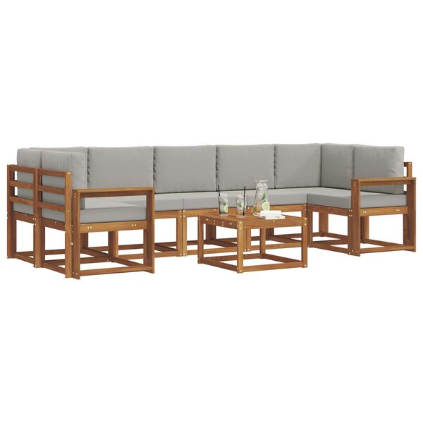 vidaXL Zestaw sof na zewnątrz z poduszką 8 pcs Naturalny i Jasny Szary