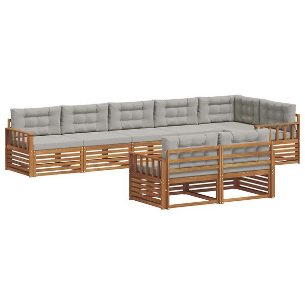 vidaXL Zestaw sof na zewnątrz z poduszką 8 pcs Naturalny i Jasny Szary