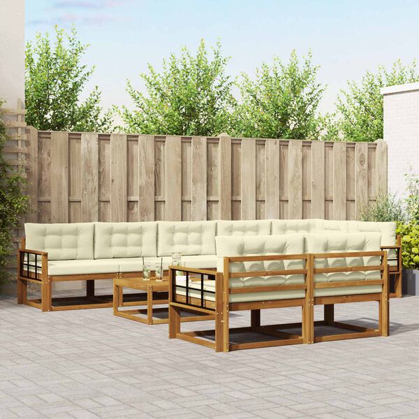 vidaXL Zestaw sof na zewnątrz z poduszką 9 pcs Naturalny i Kremowy