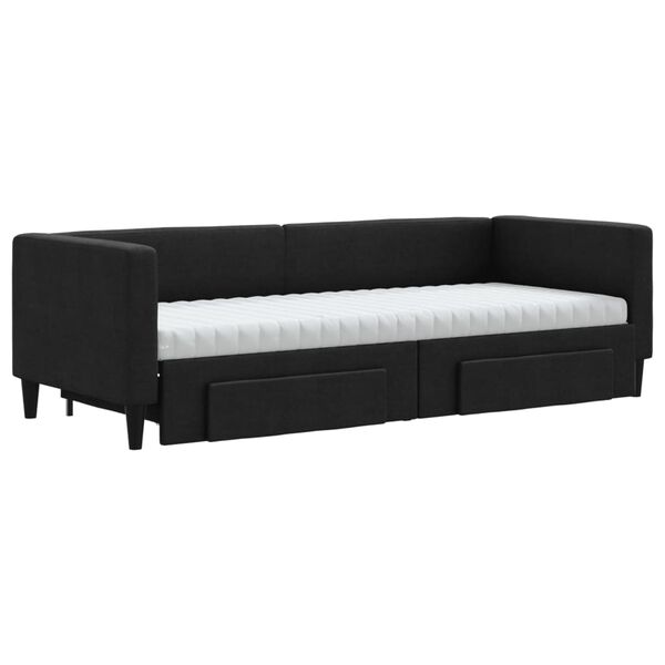 vidaXL Sofa rozsuwana z szufladami, czarna, 80x200 cm, tkanina